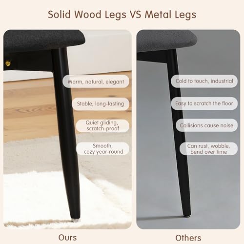 CHUN YI Dining Chairs Set of 4, Upholstered Solid Wood Dining Room Chairs, Mid Century Modern Fabric Kitchen Chairs with Ergonomic Curved Back, Black (Only Chairs) - color: Black, size: Set of 4