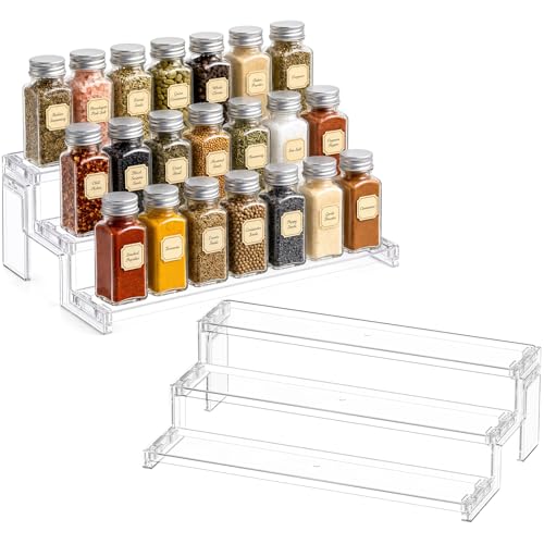 Lifewit Spice Rack, Perfume Cologne Organizer, Cupcake Stand, Tool-Free Assembly, Display Riser Shelf, Seasoning Figurine Makeup Holder, Room Decor, Kitchen Cabinet Storage, Clear, 14in-3 Tier, 2 Pcs - color: Clear, size: 14″3-Tier,2 pc