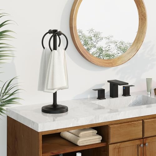 Hoimpro 17" Matte Black Stainless Steel Standing Towel Rack Double Towel Ring Hand Towel Stand Holder, Bathroom Accessories Set Hardware Towel Bar Hanger for Bathroom Vanity and Kitchen Countertops - color: Matte Black