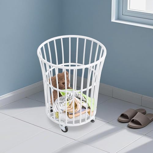 Rolling Laundry Basket Cart Metal Laundry Basket with Wheels,Portable Laundry Hamper Bathroom Dirty Clothes Storage, 11.8in Base Diameter, 14.2(D)×15.7in(H)(J) - size: J