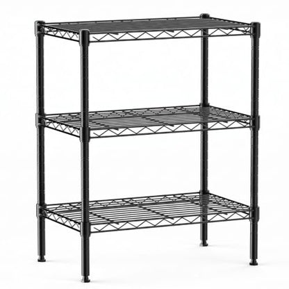DUMOS 3-Tier Metal Wire Storage Shelves, Adjustable Standing Storage Rack Shelf, Heavy Duty Steel Shelving Unit Organizers for Kitchen Bathroom Pantry Garage, 23.3" Wx13.4 Dx30 H, Black - size: 3 Tier-30"H without wheels