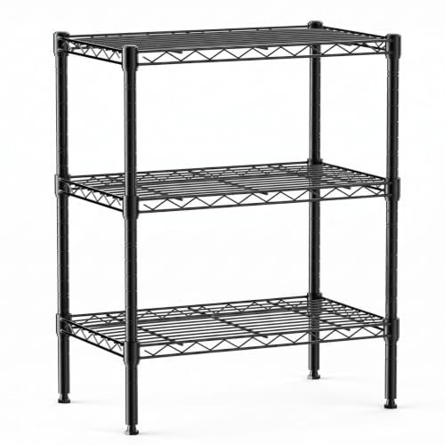 DUMOS 3-Tier Metal Wire Storage Shelves, Adjustable Standing Storage Rack Shelf, Heavy Duty Steel Shelving Unit Organizers for Kitchen Bathroom Pantry Garage, 23.3" Wx13.4 Dx30 H, Black - size: 3 Tier-30"H without wheels