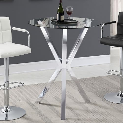 Coaster Home Furnishings - Denali - Glass & Metal - 35-Inch Round Glass Top with X - Shaped Base - Dining Room & Home Bar - Chrome - 100186