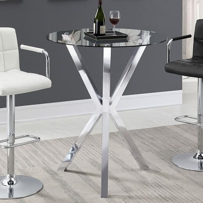 Coaster Home Furnishings - Denali - Glass & Metal - 35-Inch Round Glass Top with X - Shaped Base - Dining Room & Home Bar - Chrome - 100186