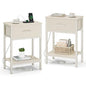 Vagusicc Nightstand Set of 2 with Charging Station, Bed Side Table with Fabric Drawer, Small End Table with 2-Tier Storage Shelves, 25.4" Tall Night Stand Bedside Table for Bedroom Living Room, Beige - color: Beige (2 Pack)