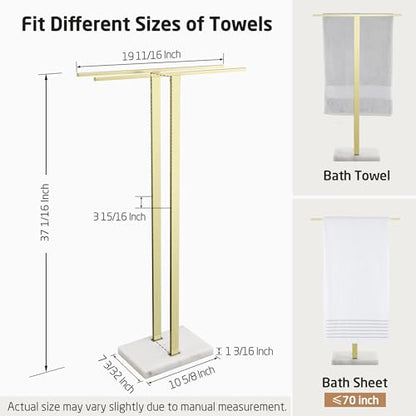 KES Brushed Gold Standing Towel Rack, 37" H, Heavy Marble Base, Bathroom | Equal-Height, Fits Large Bath Towels, Freestanding Design, Modern Luxury, 18/8 Stainless Steel Rustproof - color: Gold, size: 37" H (Equal-height)