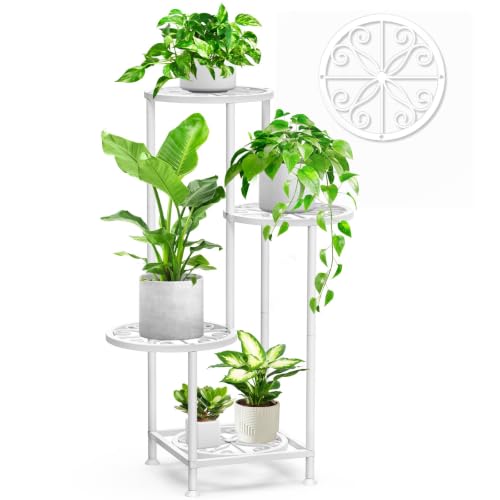 4 Tier Plant Stand Indoor Outdoor, Tall Metal Corner Flower Shelf Holder for Multiple Plants, Space-Saving Rustproof Plant Display Rack for Patio Balcony Garden Living Room Porch, White - color: Metal White-4