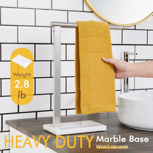 KOKOSIRI Hand Towel Holder Standing Towel Rack with Steady Marble Base for Bathroom Vanity Countertop, Brushed Stainless Steel 15.7'' Height THS0006-BR - color: Brushed Nickel, size: 1-Bar