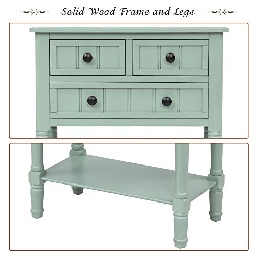 Knocbel Slim Antique Entry Console Table with Drawers & Bottom Open Shelf, Solid Wood Sofa Couch Table for Entryway Hallway Living Room (Mint Green) - color: Mint Green