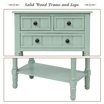 Knocbel Slim Antique Entry Console Table with Drawers & Bottom Open Shelf, Solid Wood Sofa Couch Table for Entryway Hallway Living Room (Mint Green) - color: Mint Green
