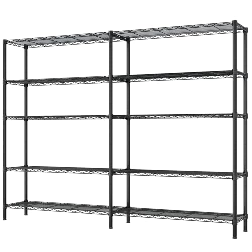 5-Tier Heavy Duty Metal Shelving Unit, Adjustable Storage Rack with Leveling Feet, Freestanding Standing Shelf Organizer, for Garage Pantry Kitchen, Black - color: Black, 5 Tier-69.69"