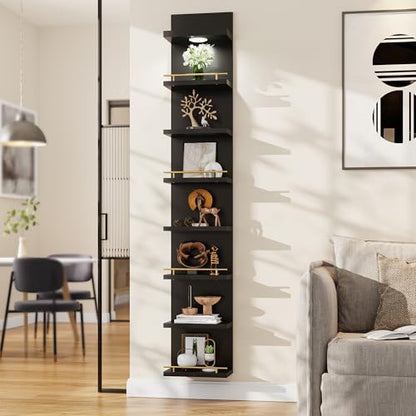 REIBII 8 Tier Wall Shelf Unit, Black Lack Shelf, Vanity Floating Shelves with LED Light, Versatile Floating Shelves for Bedroom, Living Room, Office ﻿ - color: Black, size: 8 Tier (1-Pack)