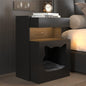 Mojztezy Black Bedside Table with Cat Design, Built-in Charging Station & Soft LED Light, Minimalist Pet-Friendly Storage Nightstand, Stylish Accent Furniture for Bedroom, Office and Living Room
