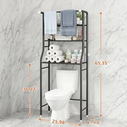 UDEAR 3-Tier Over The Toilet Rack,Bathroom Shelf Space Saver,Corner Stand Storage Organizer Accessories,the Washing Machine,with Hanging Rod,Tower Shelf,Black