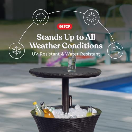 Keter Pacific Cool Bar Outdoor Patio Furniture and Hot Tub Side Table with 7.5 Gallon Beer and Wine Cooler, Espresso Brown - color: Brown