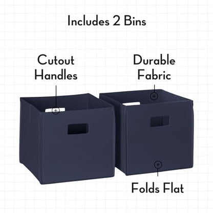 RiverRidge Folding Storage Bins - 2-pack of 10in Tall Navy Cubes | Fabric Bins, Set of 2 Storage Cubes, Cut-out Handles, Playroom Closet Organizer, Collapsible Cubby with Bottom Board Insert - color: 2 Navy 10in H Bins