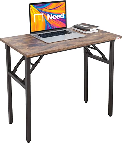Need Small Desk, 31.5 x 15.7 Inches No Assembly Foldable Writing Table,Sturdy and Heavy Duty Folding Computer Desks for Small Space/Home Office/Dormitory AC5FB(80 * 40) - color: Rustic Brown & Black Frame, size: 31.5inch