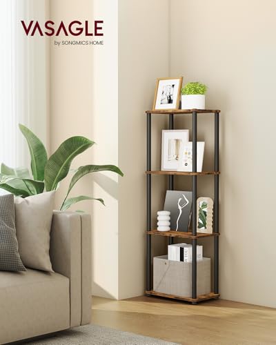 VASAGLE Superfast Toolless Assembly, 4-Tier Shelf for Living Room, Standing Shelf, Bookshelf, Bedroom, Kitchen, 9.4 x 15 x 41.3 Inches, Rustic Brown and Ink Black ULLS152K01 - color: Rustic Brown + Ink Black, size: 4 Tiers (15"W)