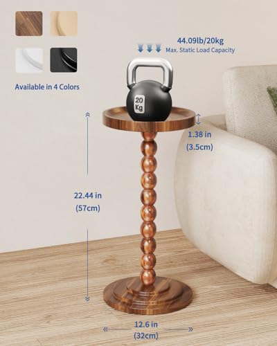 Round Wooden Side Table & Drink Table | Sturdy & Functional Mid-Century Modern Design with Solid Wood Columns for Living Room, Bedroom, Office & More - color: Brown