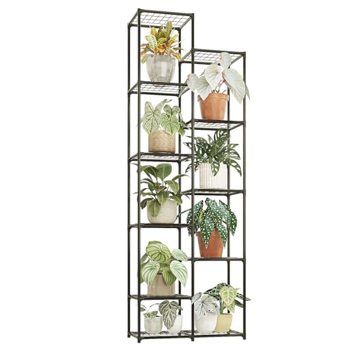 Bamworld Plant Stand Indoor Outdoor 11 Tier Tall Large Metal Plant Shelf Multi Tier Flower Stands Garden Shelves Wooden Plant Display Holder Rack for Living Room Corner Black - color: Black, size: 11 Tiers