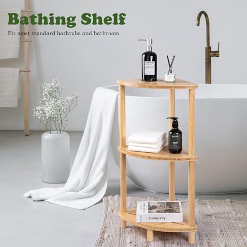 Corner Shower Caddy Stand, Bamboo Shower Organizer Standing with Anti-Slip Feet, Bathroom Corner Shelf,Waterproof & Durable, Space-Saving Design Storage for Kitchen or Living Room - style: Shower caddy-022