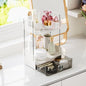 Small Vanity Organizer for Dresser & Countertop - Dorm & Home Office Makeup Storage (7.8"x5.9") with Metal Support, 2-Tier Design with Drawer for Skincare, Perfume, College & Apartment
