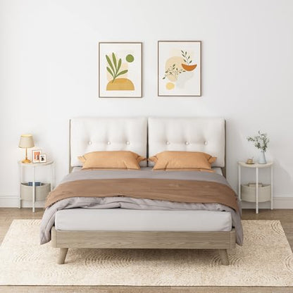 Vagusicc Small Round Side Table End Table, Tall Accent Table with Storage Basket, Set of 2 Half Round Tables Half Moon Tables, Coffee Bedside Tables, Modern Nightstand for Living Room Bedroom, Cream - color: Cream White