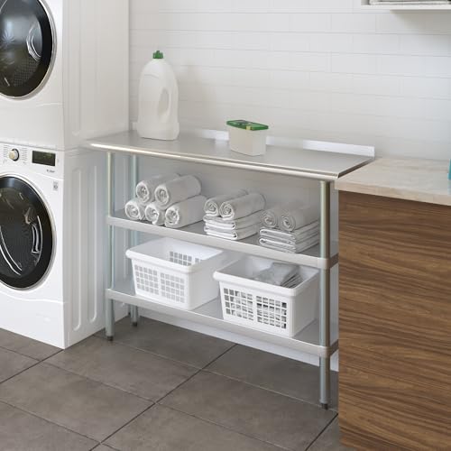 AmGood Stainless Steel Work Table with 1.5" Backsplash and 2 Shelves | Metal Kitchen Food Prep Table | NSF (48" Long x 14" Deep) - size: 48" Long x 14" Deep