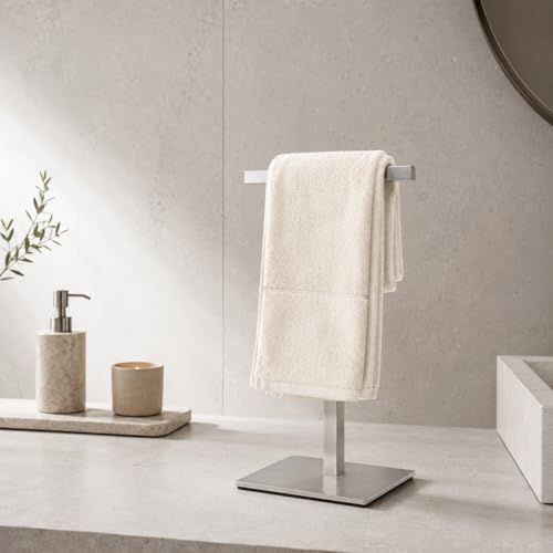 Bathroom Hand Towel Holder Stand，T-Shape Hand Towel Holder Stand SUS304 Stainless Steel for Bathroom，Kitchen or Vanity Countertop - color: Square Silver