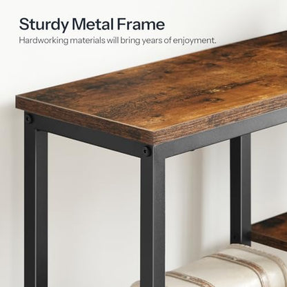 HOOBRO Narrow Console Table, Sofa Table, 4-Tier Industrial Entryway Table with Metal Mesh Shelf, Hallway Table with Adjustable Feet, for Entryway, Living Room, Hallway, Rustic Brown and Black BF79XG01 - color: Rustic Brown + Black