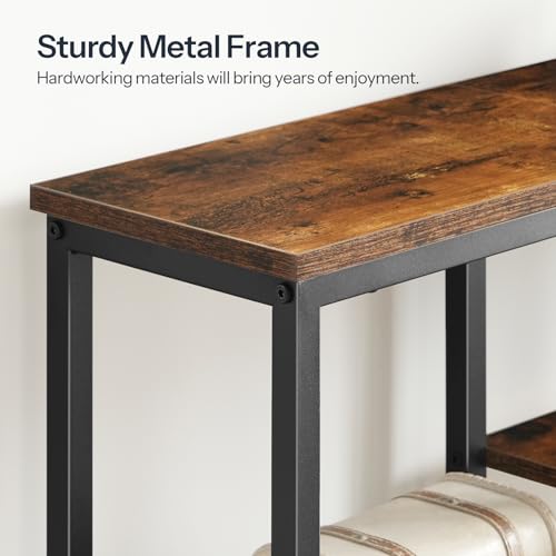 HOOBRO Narrow Console Table, Sofa Table, 4-Tier Industrial Entryway Table with Metal Mesh Shelf, Hallway Table with Adjustable Feet, for Entryway, Living Room, Hallway, Rustic Brown and Black BF79XG01 - color: Rustic Brown + Black
