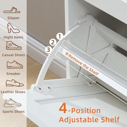 LEYAOYAO Shoe Cabinet Storage for Entryway with 2 Flip Drawers | Rack Narrow Organizer Slim Hidden Wood Shoe Cabinet Furniture - color: White