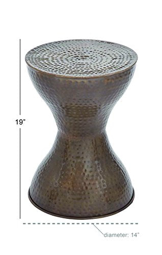 Deco 79 Metal Hourglass Side Table, 14" x 14" x 19", Polished Bronze | More surface space, side tables living room in hammered iron, polished bronze, end tables living room