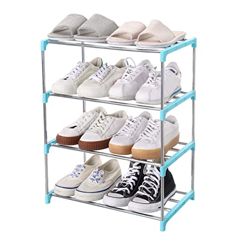 Jucaifu Stackable Small Shoe Rack, Entryway, Hallway and Closet Space Saving Storage and Organization (4-Tier, Blue) - color: Blue, size: 4-Tier