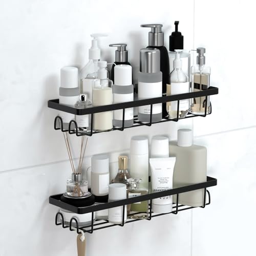 Shower Caddy Organizer with Hooks,Self Adhesive Bathroom Shelves,No Drilling Bathroom Organizers and Storage,Perfect for RV, Apartment, Home Decor,2 Pack Black - color: Black, size: 2 Pack