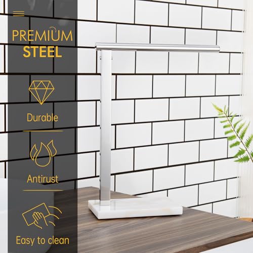KOKOSIRI Hand Towel Holder Stand Towel Rack with Steady Marble Base for Bathroom Vanity Countertop, Polished Stainless Steel 15.7'' Height THS0006-CH - color: Polished Chrome, size: 1-Bar