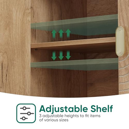 Smuxee Oak Sideboard Cabinet, Freestanding Buffet Cabinet with Line Groove Design, Wood Storage Cabinet with Adjustable Shelf for Living Room, Entryway, Hallway - color: Oak