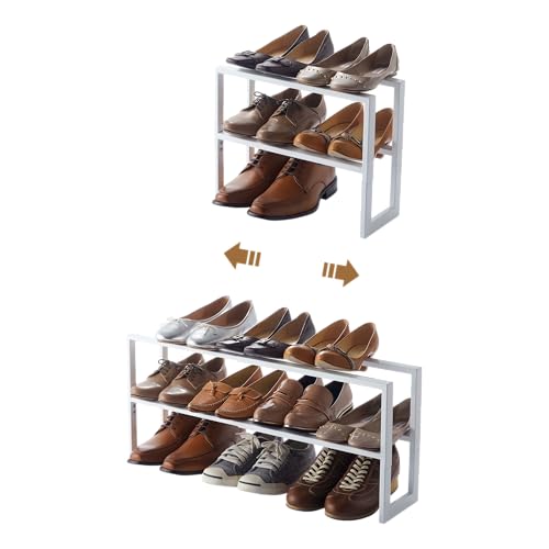 YAMAZAKI Home Expanding Shoe Rack, Metal, Adjustable Steel One Size White - color: White, size: Double