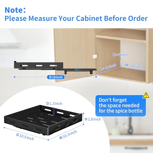 BOIVSHI Pull Out Spice Rack Organizer for Cabinet, Heavy Duty Spice Organizer, Vertical Spice Rack Organizer for Kitchen, Cabinet, Pantry (10.5''Wx10.5''Dx2.8''H, Metal Black) - size: 10.5''Wx10.5''Dx2.8''H,1 Tier
