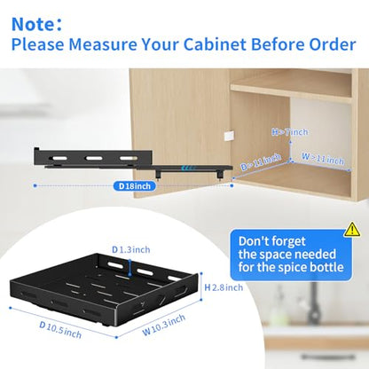 BOIVSHI Pull Out Spice Rack Organizer for Cabinet, Heavy Duty Spice Organizer, Vertical Spice Rack Organizer for Kitchen, Cabinet, Pantry (10.5''Wx10.5''Dx2.8''H, Metal Black) - size: 10.5''Wx10.5''Dx2.8''H,1 Tier