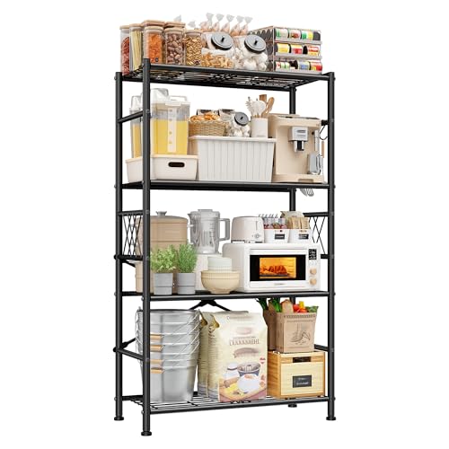 DurayLoly Wire Shelving with Hooks,Metal Shelving Units Shelf Organizer,Wobble-Free Garage Shelving with Adjustable Leveling Feet for Kitchen Pantry Laundry Bathroom Closet Dorm - size: 30" W x 12" D x 60" H (4T)