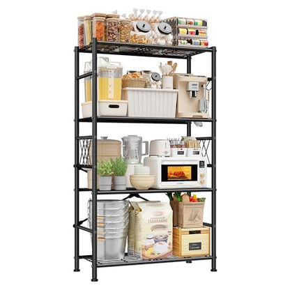 DurayLoly Wire Shelving with Hooks,Metal Shelving Units Shelf Organizer,Wobble-Free Garage Shelving with Adjustable Leveling Feet for Kitchen Pantry Laundry Bathroom Closet Dorm - size: 30" W x 12" D x 60" H (4T)