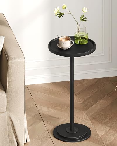 CHOEZON Small Round Side Table, Drink Table for Small Spaces, Pedestal Martini Side Table, Thickened Base, for Living Room, Bedroom, Office, Black TBZ30BB - color: Black