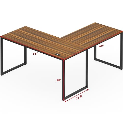 SHW Mission 55 x 60 Inches L-Shape Home Office Computer Desk, Walnut - color: Walnut, size: 55-Inch L-Shaped