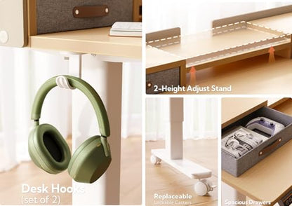 Claiks Standing Desk with Drawers, Stand Up Electric Standing Desk Adjustable Height, Sit Stand Desk with Storage Shelf and Splice Board, 48 Inch, Natural - color: Nature, size: 47.2×23.6