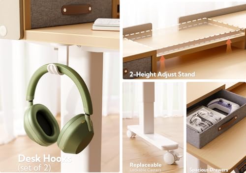 Claiks Standing Desk with Drawers, Stand Up Electric Standing Desk Adjustable Height, Sit Stand Desk with Storage Shelf and Splice Board, 55 Inch, Natural - color: Nature, size: 55.1×23.6