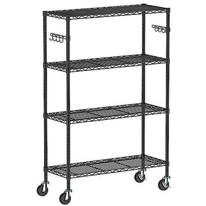 Folews 4-Tier Storage Shelving Unit with Wheels, Metal Rolling Storage Shelves NSF Adjustable Layer Steel Rack Shelf, Wire Shelving Storage for Kitchen Garage Pantry Office, Black (14D x 36W x 57H) - size: 4-Tier