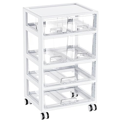 Vtopmart Plastic Drawer Storage Orangizer, 4 Tier 6 Drawers with Wheels for Office Supplies, Art Crafts, Under Desk Storage for Office, Bathroom, Dresser, 1 Pack/Clear - style: 4 Tier 6 Drawers