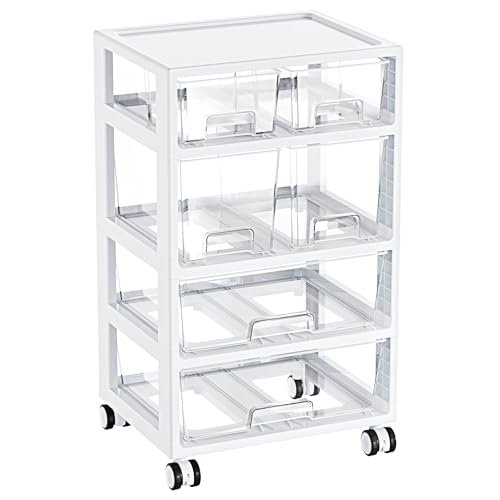 Vtopmart Plastic Drawer Storage Orangizer, 4 Tier 6 Drawers with Wheels for Office Supplies, Art Crafts, Under Desk Storage for Office, Bathroom, Dresser, 1 Pack/Clear - style: 4 Tier 6 Drawers