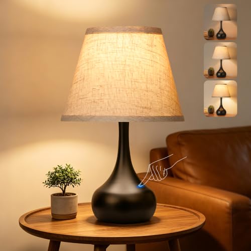 Touch Table Lamp for Bedroom 1Pack, 3-Way Dimmable Bedside Lamp for Nightstand, Farmhouse Metal Desk Lamp with Linen Shade for Living Room, Kids Reading, Dorm, Home Office Decor, Bulb Included - color: Black, size: 1 PACK
